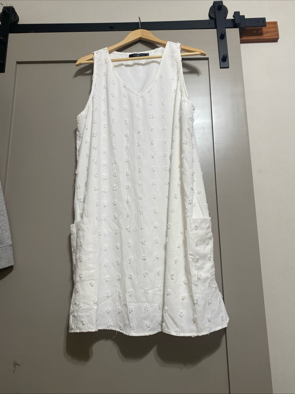 White Embroidered Midi Dress with Pockets
